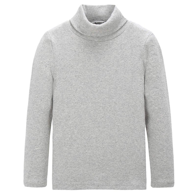 CUNYI Boys Girls Turtleneck Long Sleeve Soft Cotton T-Shirts Solid Color Warm Tops, SA12578, Light Grey, 160 - Image 1